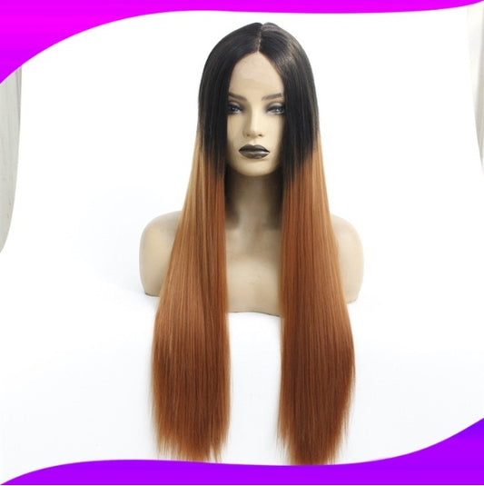 European And American Wig Front Lace Chemical Fiber Headgear Half Hand Hook Half Woven Quality Gradual Natural Curvature High Temperature Silk Long Hair