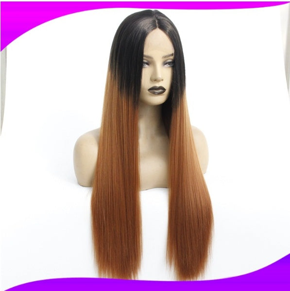 European And American Wig Front Lace Chemical Fiber Headgear Half Hand Hook Half Woven Quality Gradual Natural Curvature High Temperature Silk Long Hair