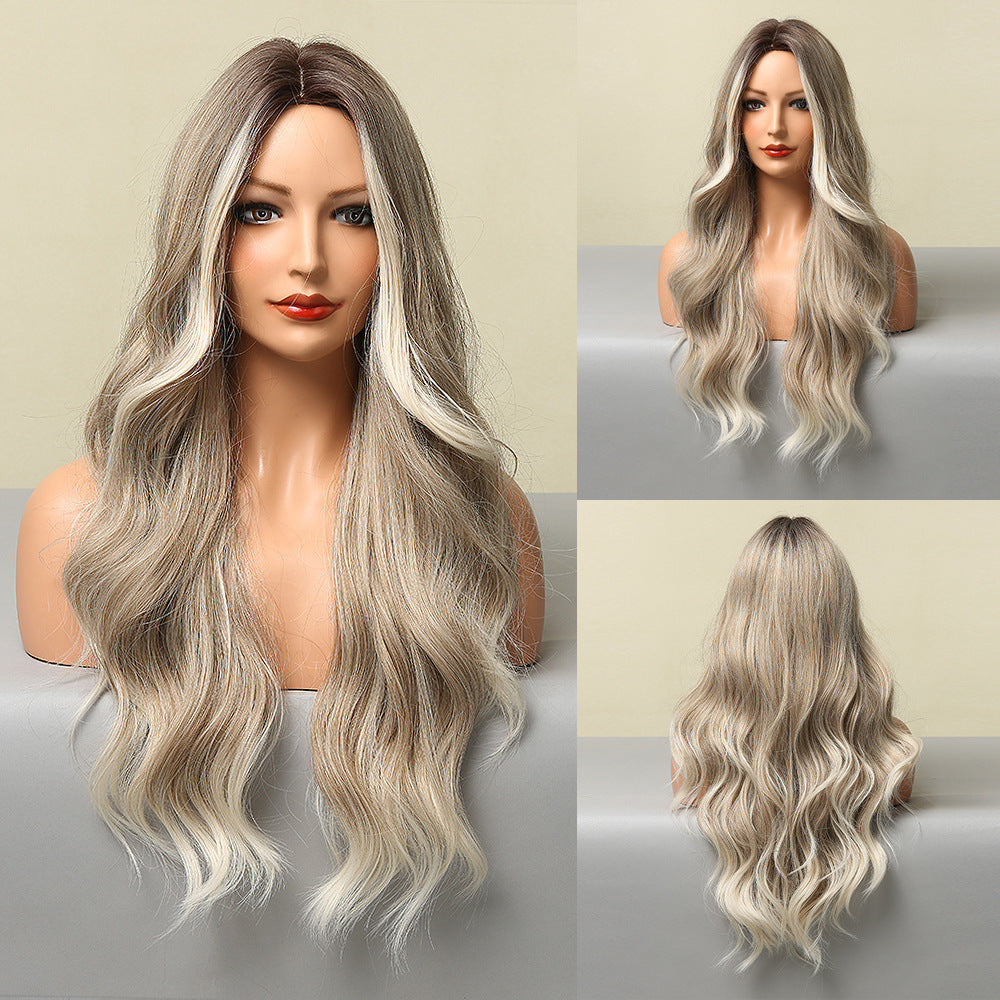 Fashionable Medium Large Wave Natural Mixed Color Wig