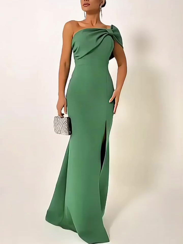 Green Bow Tube Top Evening Dress