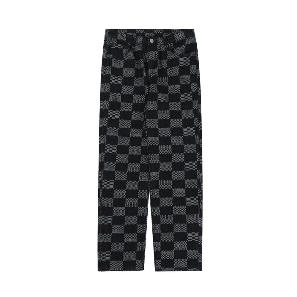 Fashion Checkerboard Jacquard Jeans For Men