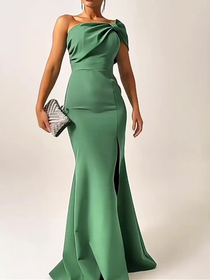 Green Bow Tube Top Evening Dress