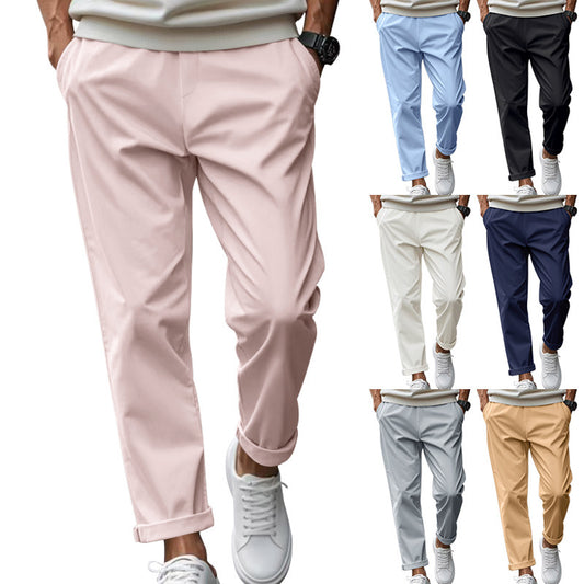 Men's Loose Comfortable Quick-drying Waist-tied Casual Business Pure Color Trousers