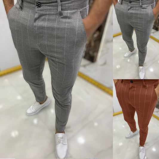 Men's Dotted Stripe Casual Ankle Banded Pants