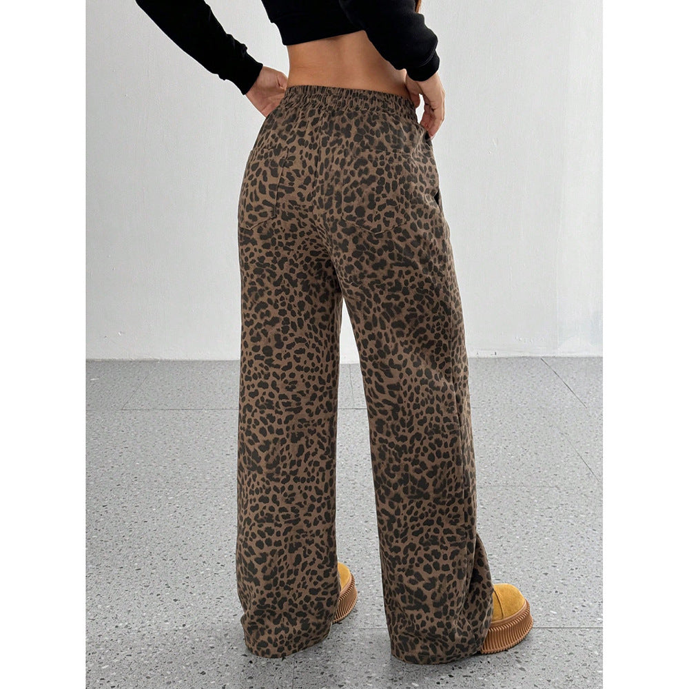 Leopard Print Floral Print Casual Jumpsuit Wide Leg Loose